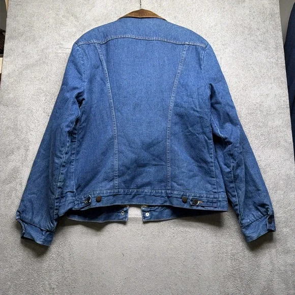 Wrangler Denim Sherpa Lined Western Trucker Jacket Corduroy Collar‎ Men's Medium - Picture 6 of 10